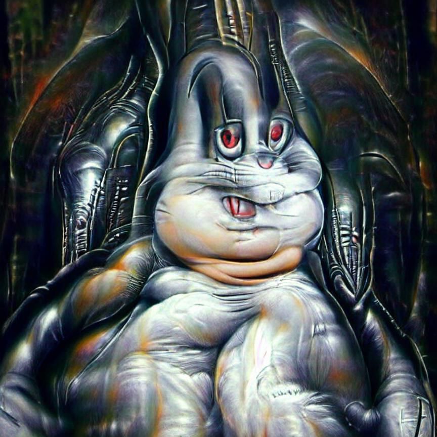 Biomechanical Cartoon Rabbit in Surrealist Style