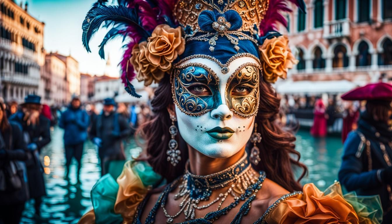 Venetian Carnival Portrait with Bokeh Filter