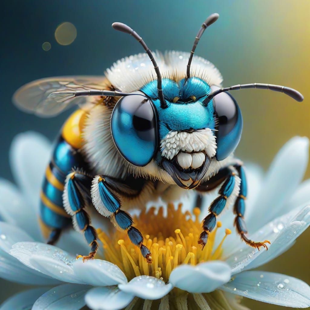 Enchanting Blue Banded Bee Portrait in Vibrant Colors