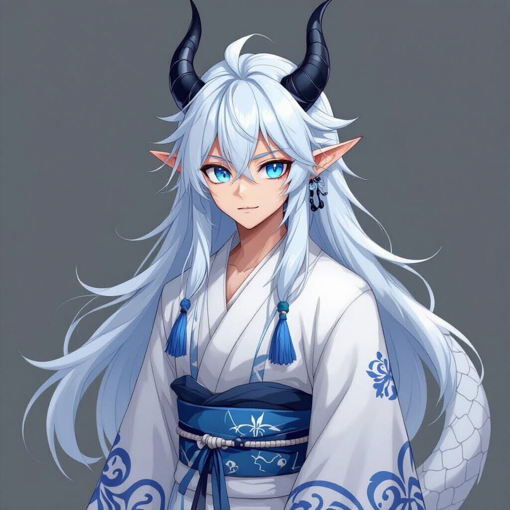 Anime Man with White Hair and Dual Colored Eyes