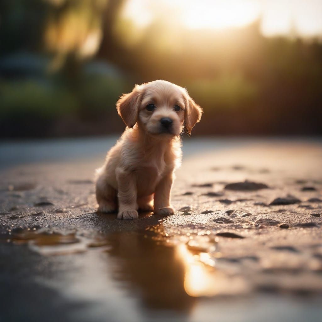 Curious Puppy in Surreal Oil Painting