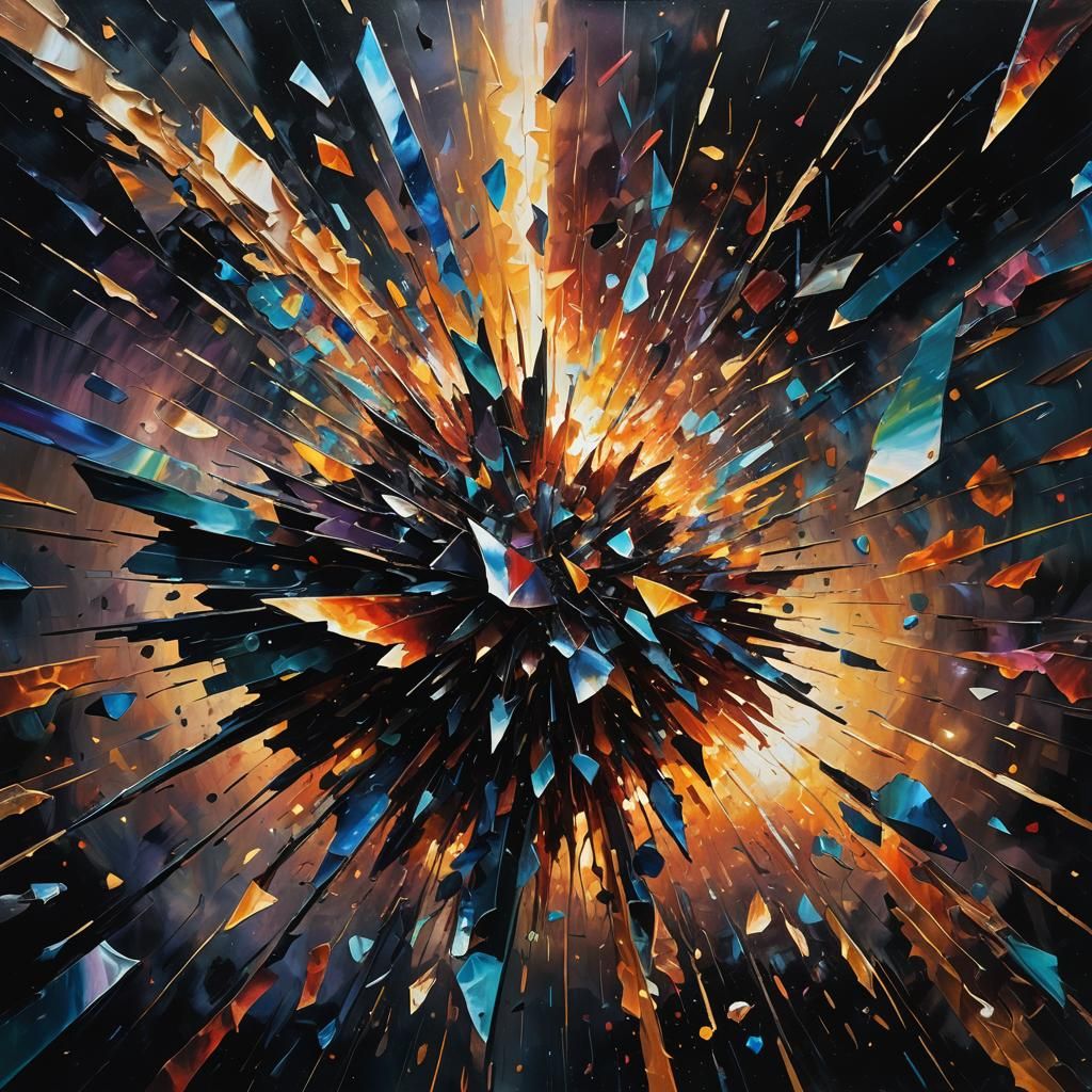 Surreal Shattered Light Particles in Eerie Darkness