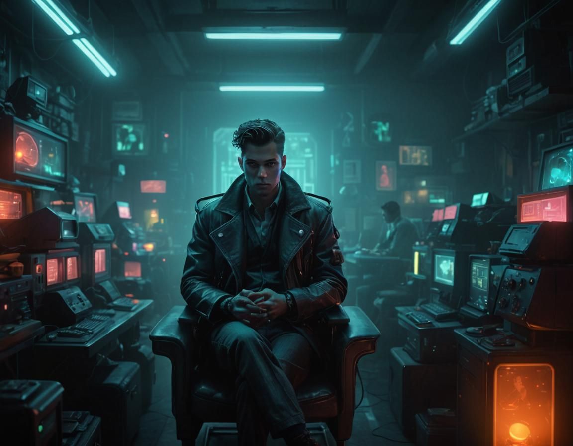 Retro-Futuristic Trader in Film Noir Style