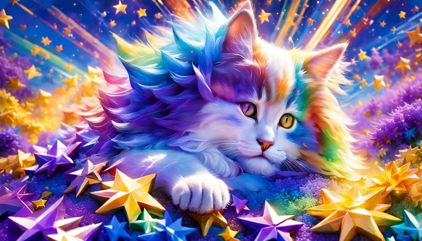 ((Stars, trail, (portrait of sleepy kitten!))? expressionism...