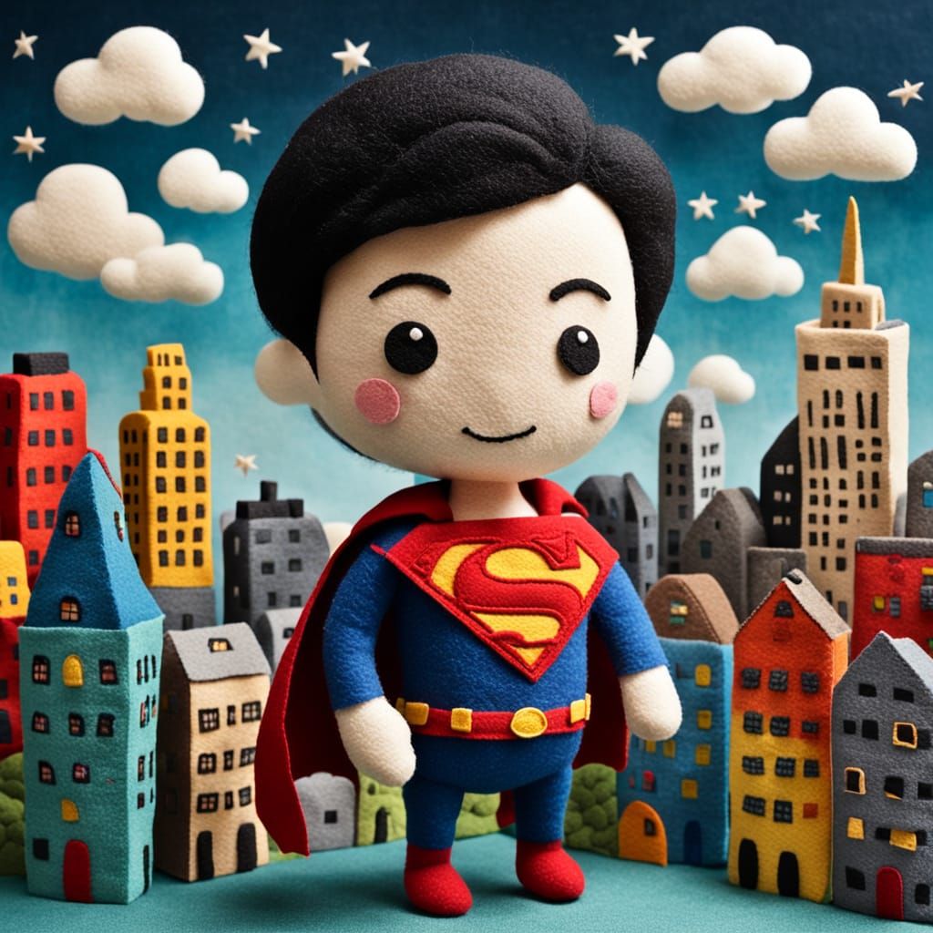 Felt Metropolis: Naive Art Superhero in Fabric