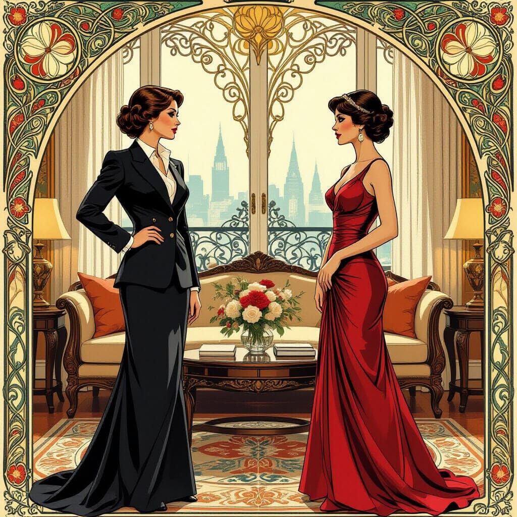 Sisters Confront Wife in Art Nouveau Style