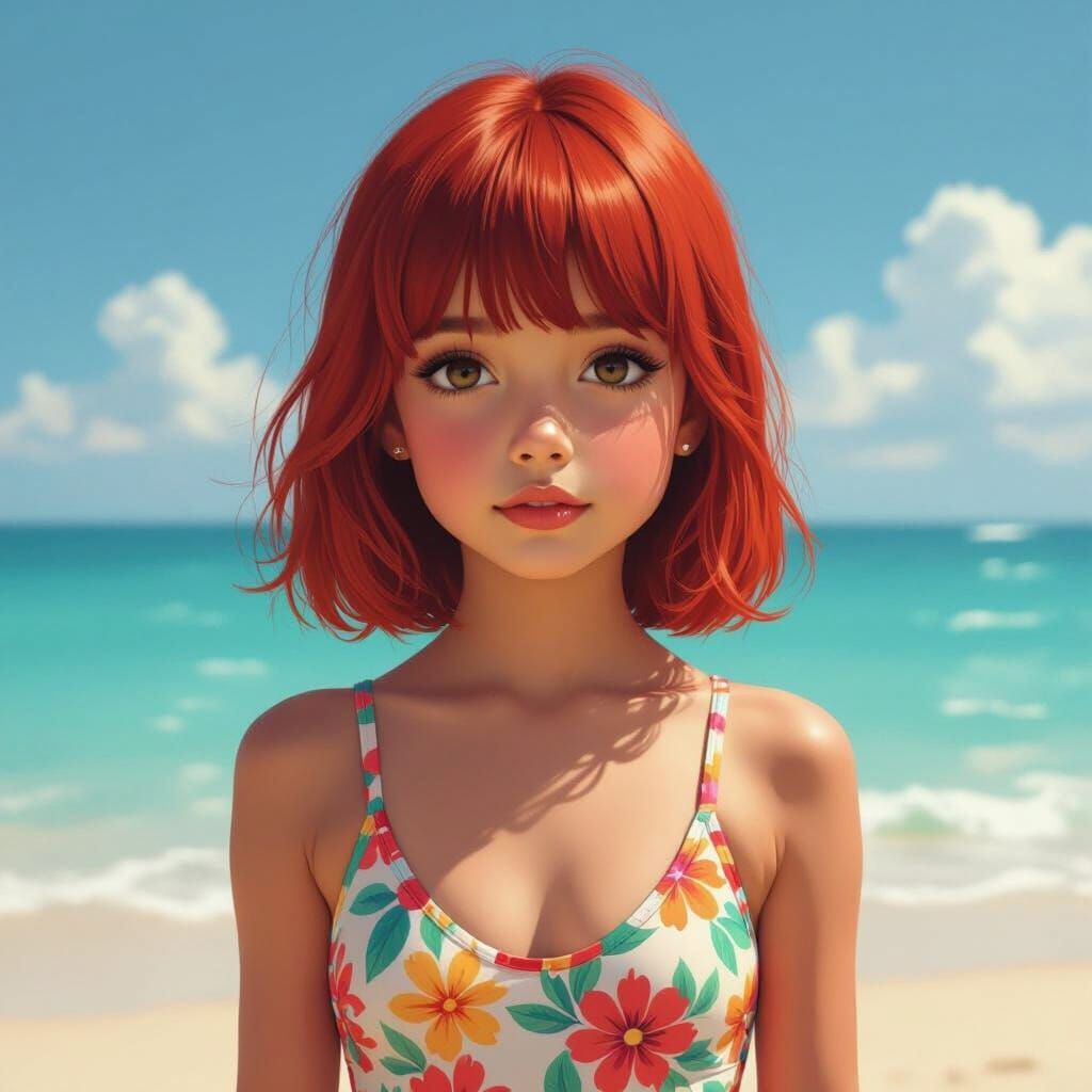 Pakistani Girl with Red Hair on the Beach