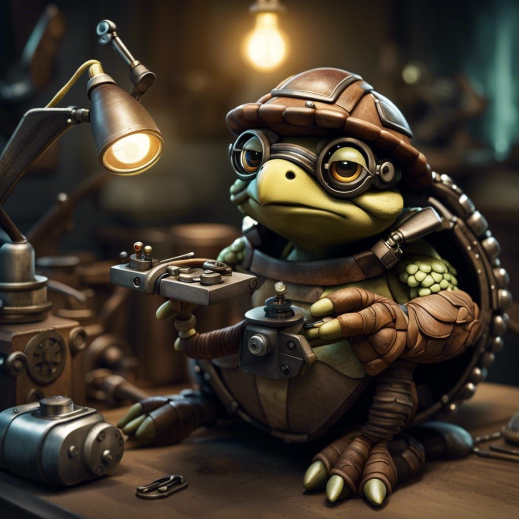 Tortle Artificer in Workshop with Robot Bird