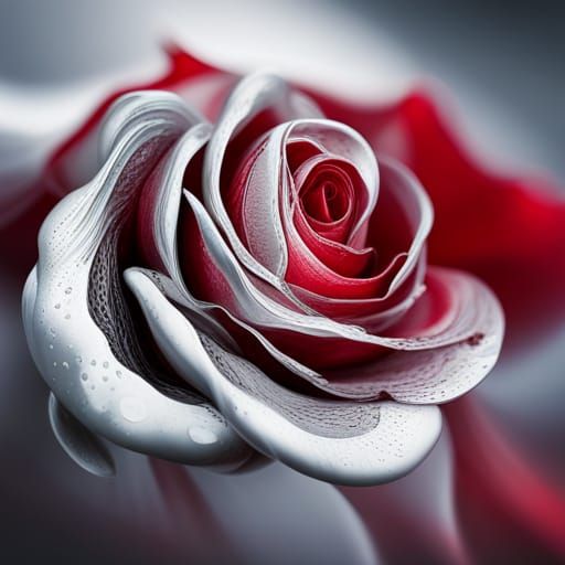 Silver and Ruby Rose Macro in Hyperrealistic Style