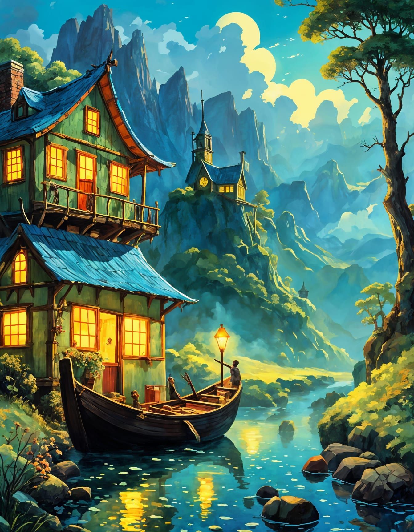 Whimsical Sci-Fi Fantasy Landscape Illustration