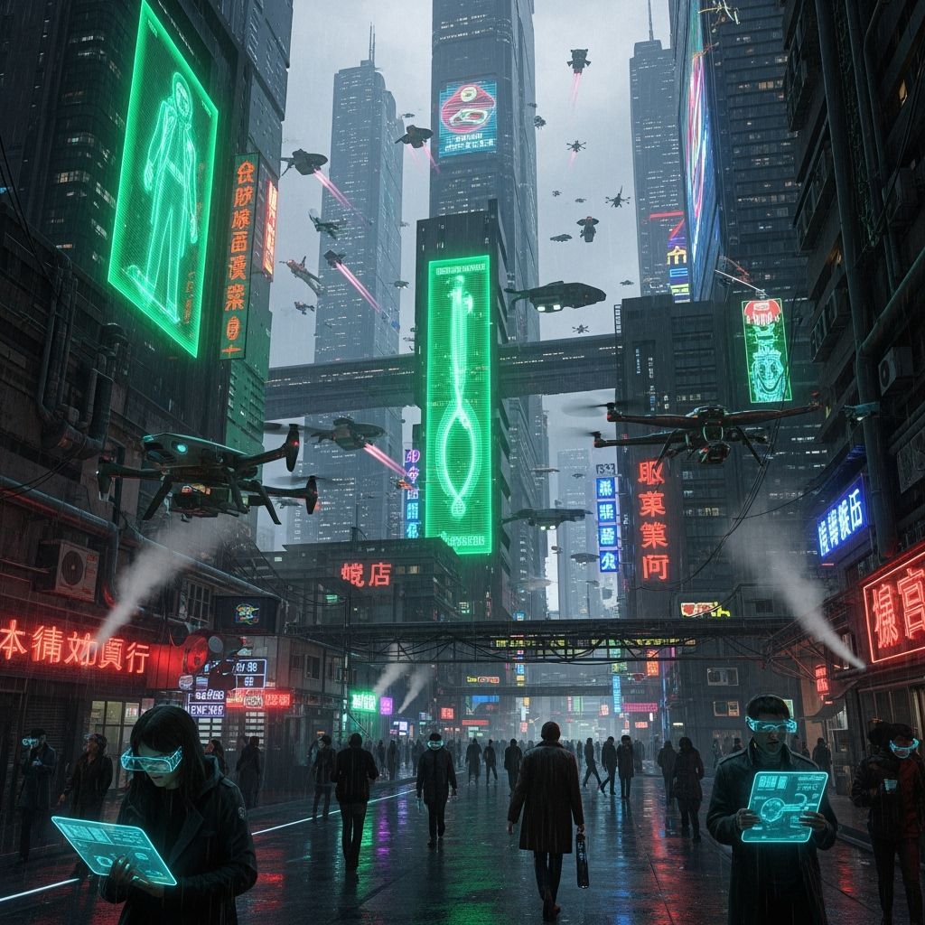 Futuristic Cyberpunk Cityscape with Neon Lights