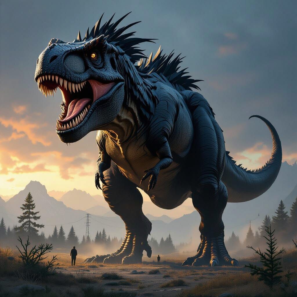 Gigantic Feathered T-Rex in High-Contrast Style