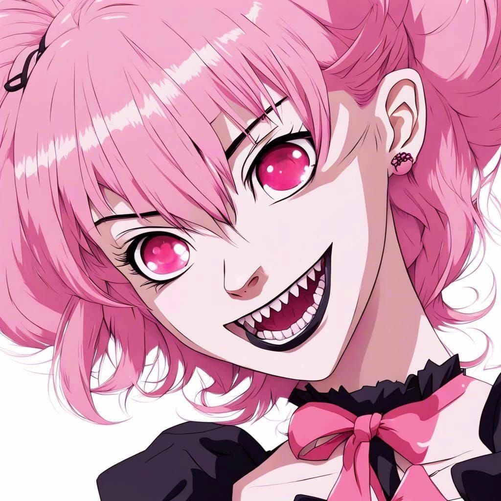 Anime Vampire Girl with Pink Hair and Fangs