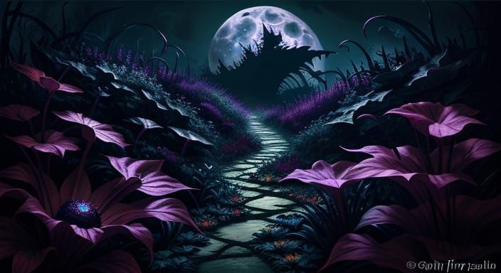 Eerie Dark Fantasy Garden with Venus Flytraps