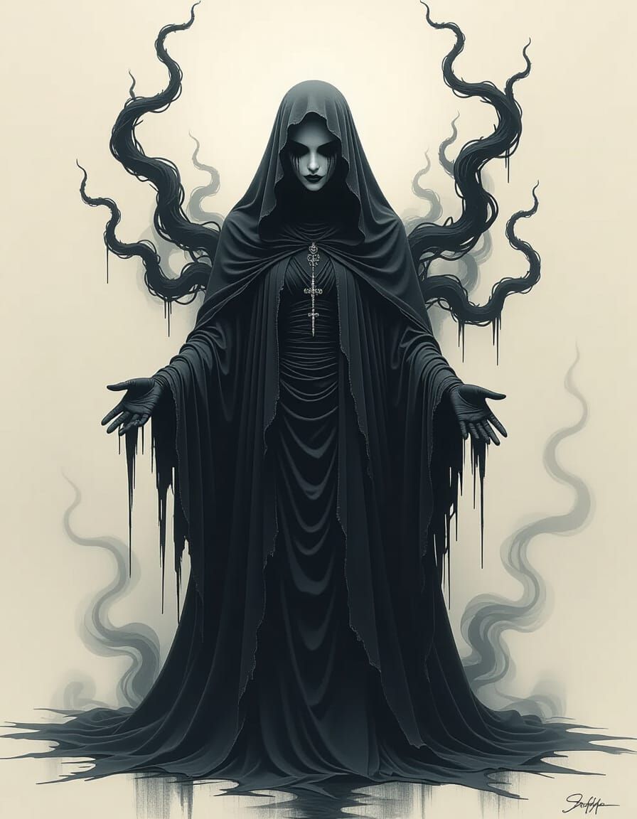 Gothic Horror Depiction of the Spectral Lady of Sorrows