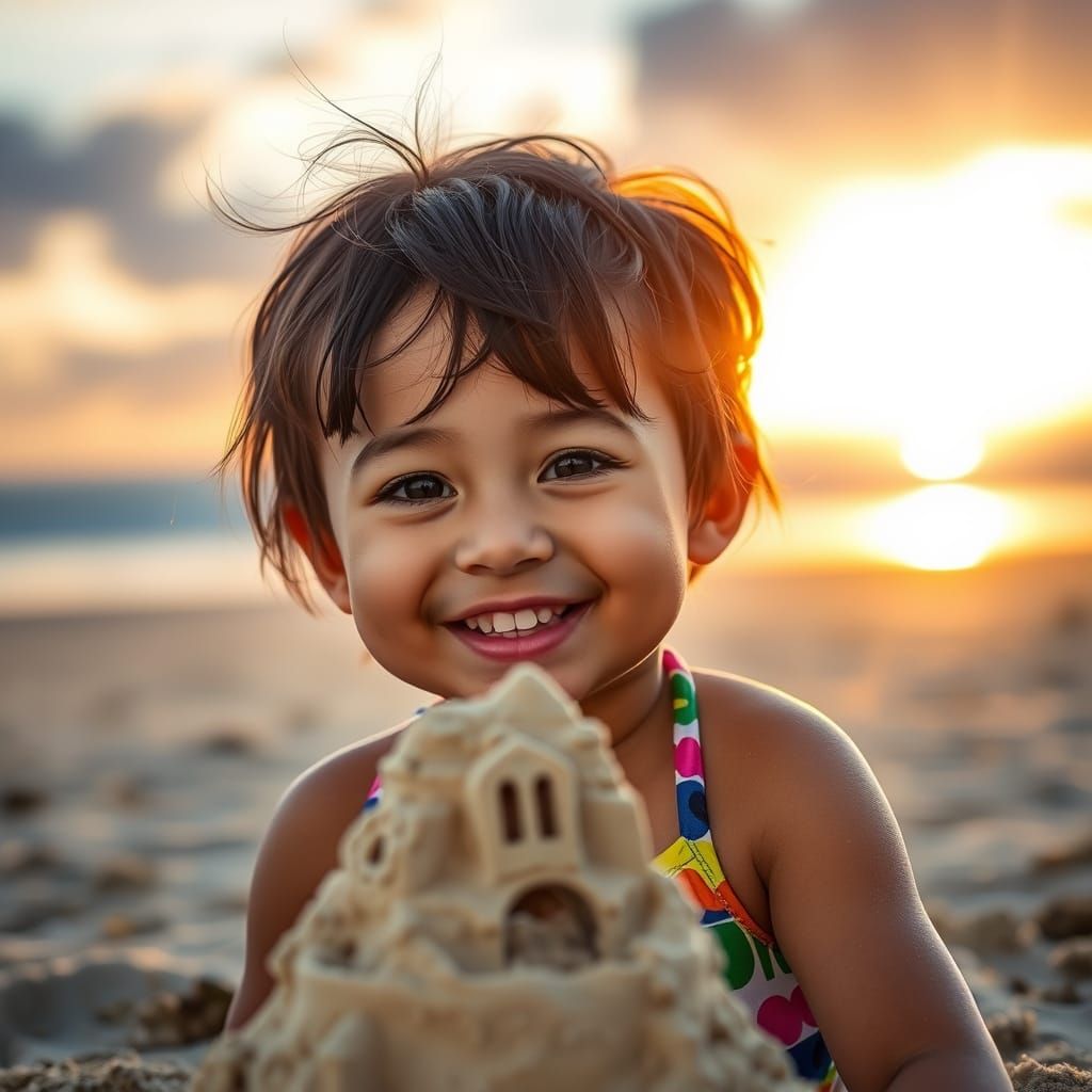 Joyful Beach Child in Vibrant Close-Up Portrait