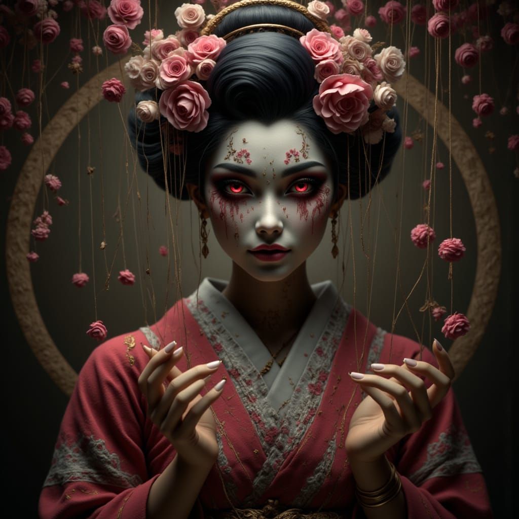 Horror Geisha Controlled by Evil Puppeteer