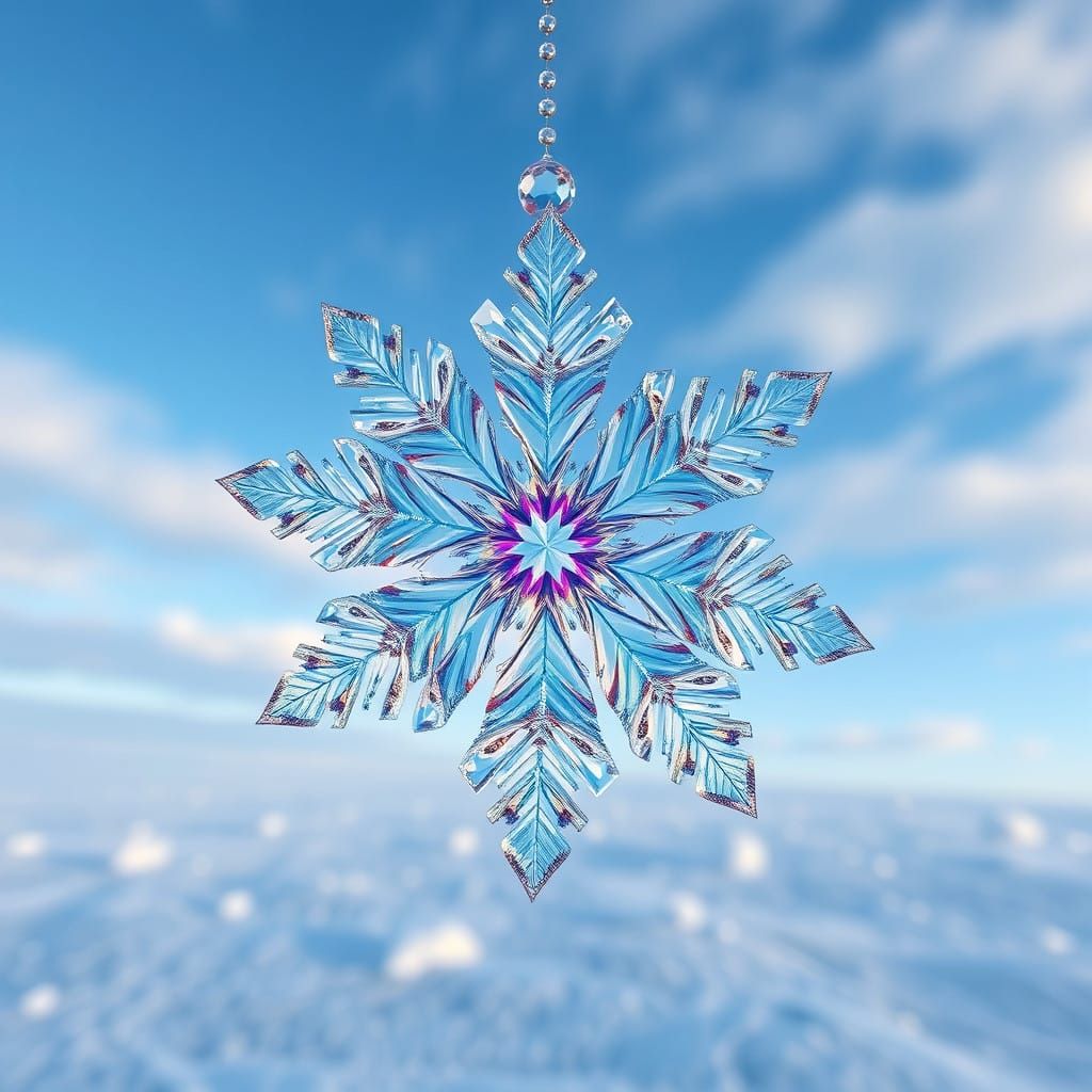 Vibrant Crystal Snowflake Falls from Icy Skies