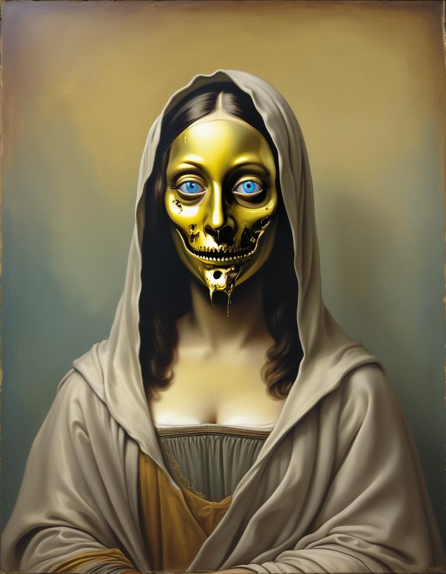 Do a mashup of Ghostface with Mona Lisa by Leonardo Da Vinch...
