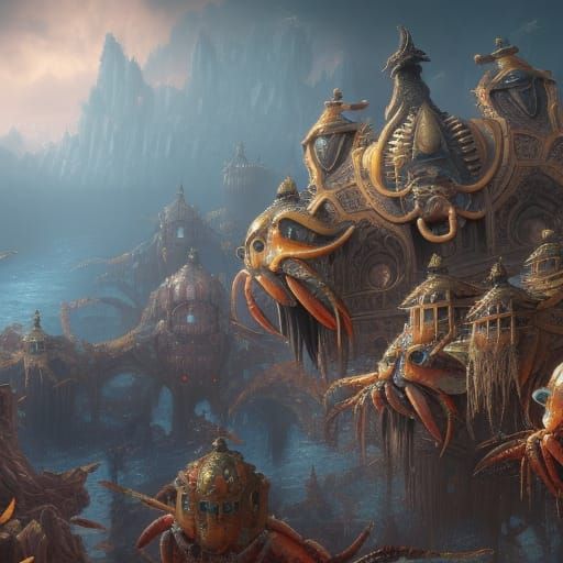 Crabs Adorn Palace Walls: Detailed Fantasy Art