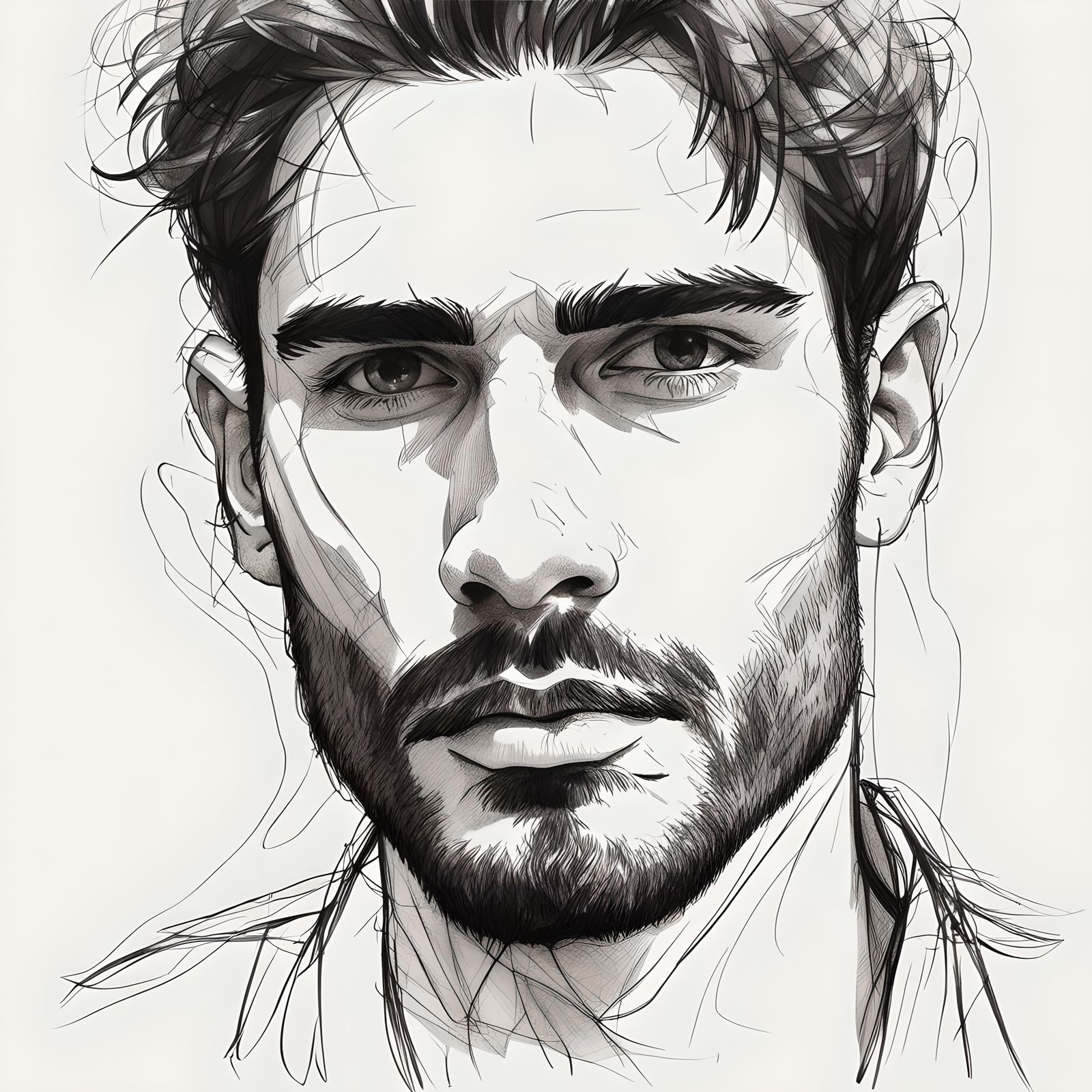 Head of Handsome Man: Efraín Malo Line Sketch