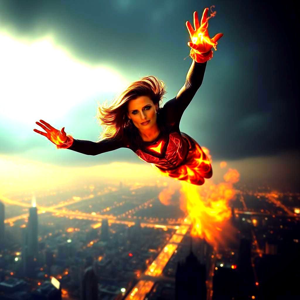 Firestorm Soars Over Metropolis: A Cinematic Still