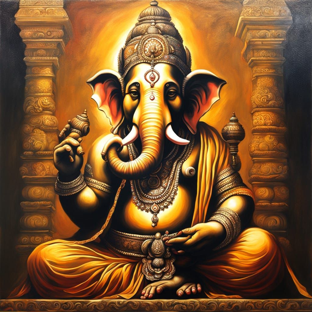 Ganesha in Majestic Indian Temple