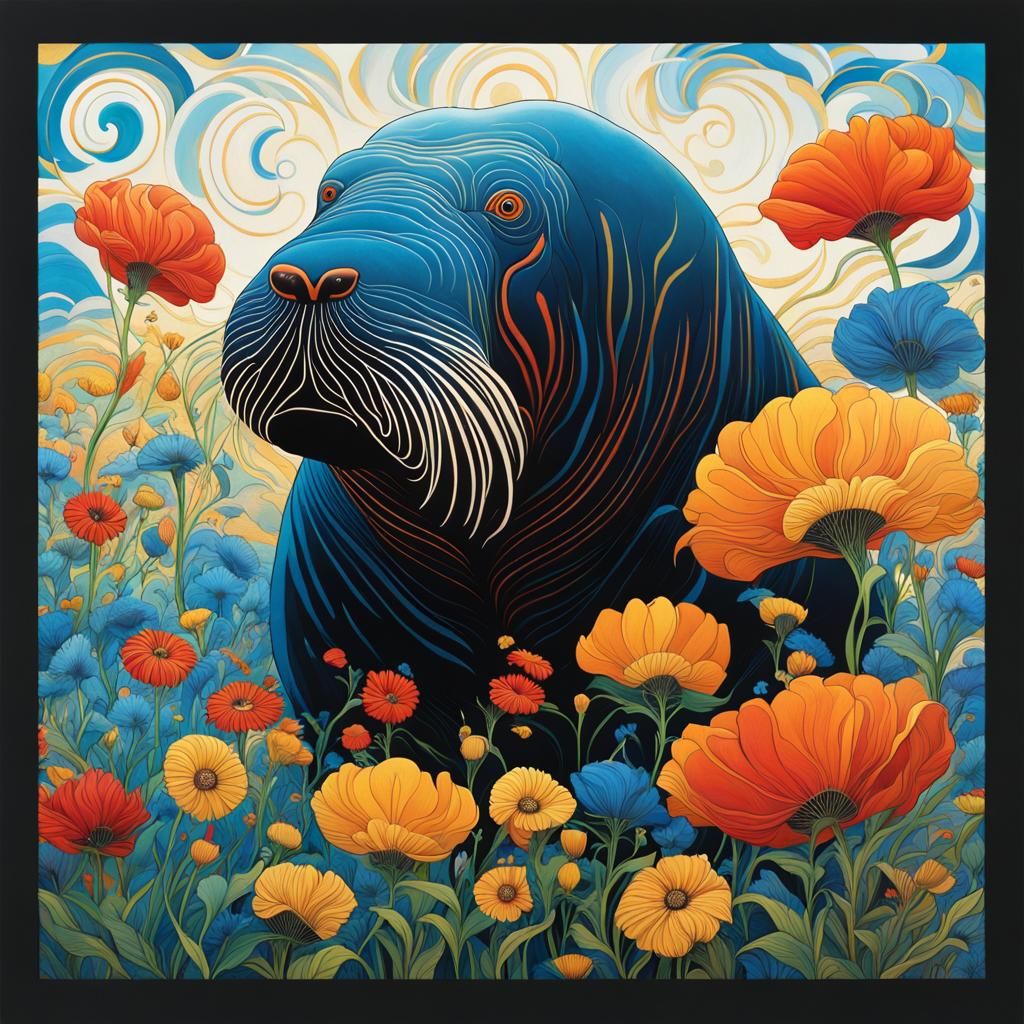 Vibrant Hybrid Walrus John Lennon Creature Amidst Tropical B...