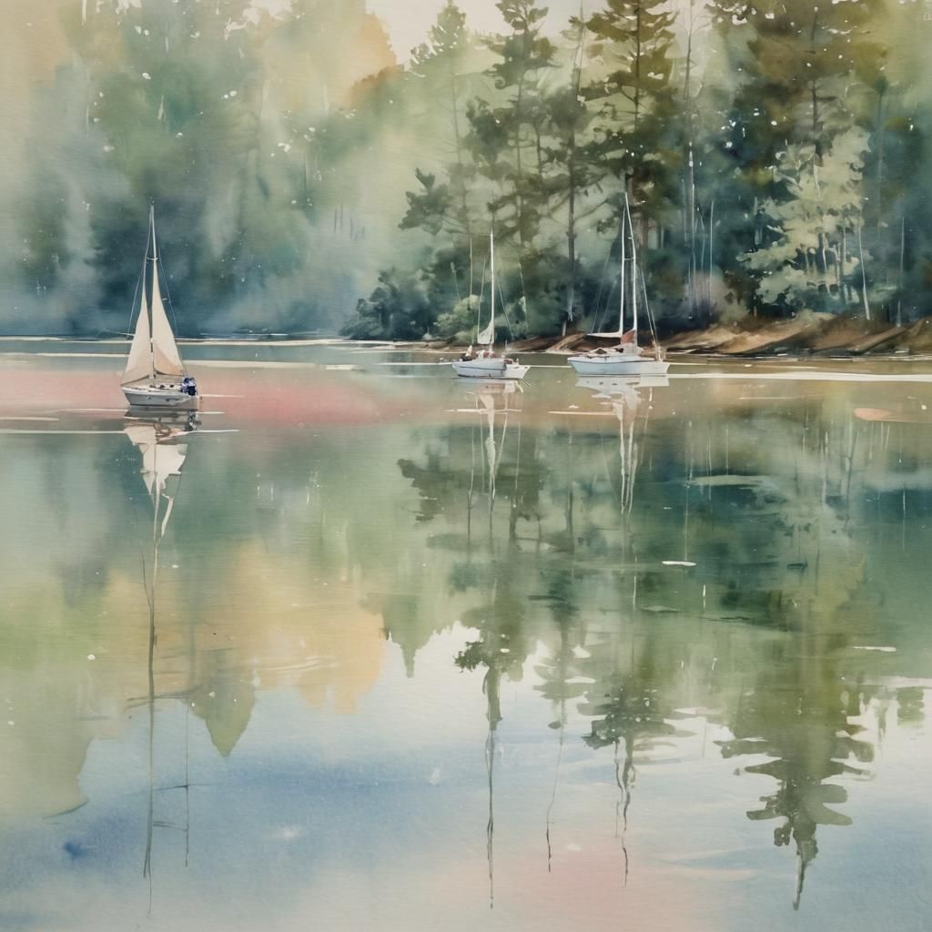 Sailboats on a Misty Lake: Wet-on-Wet Watercolor