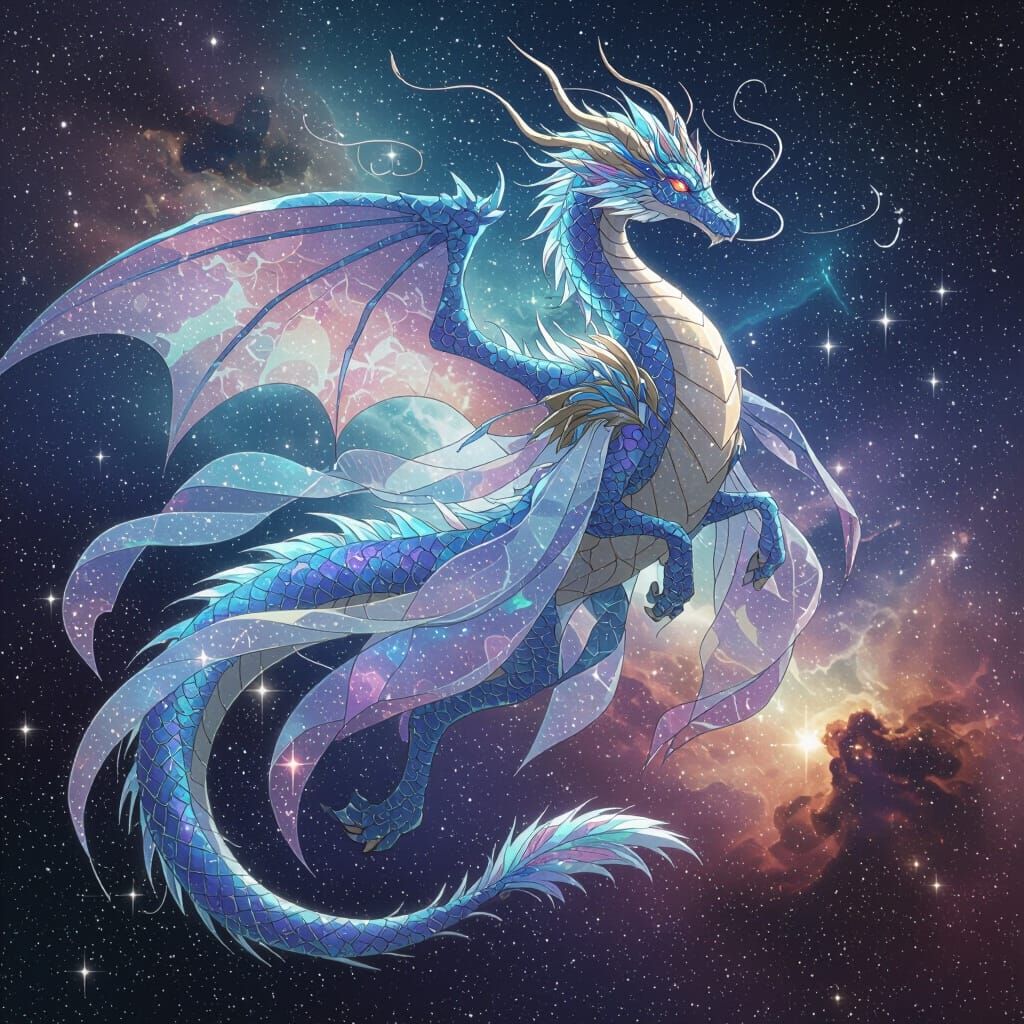 Celestial Anime Dragon Weaving Through Nebula