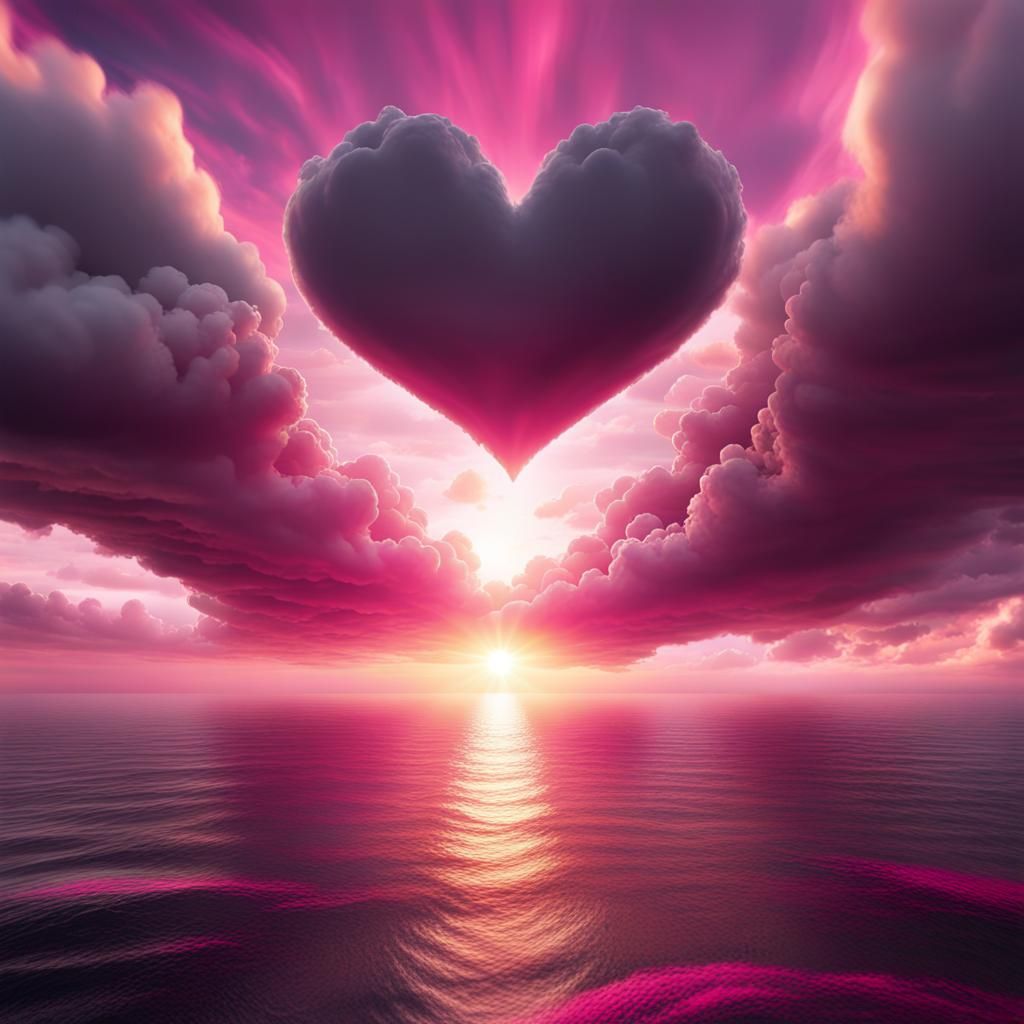 Magenta Sunset Heart Cloudscape in 8K