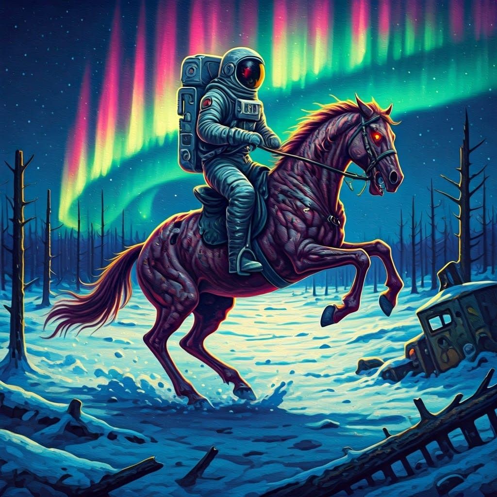 Astronaut Rides Mutated Horse in Radioactive Wasteland