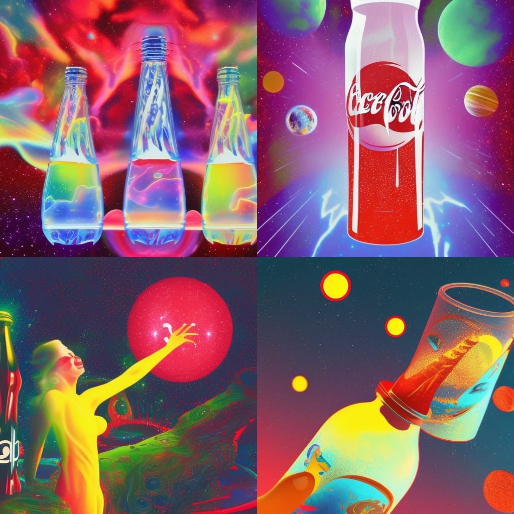 Futuristic Coca-Cola: Holographic Cosmic Astral Illustration