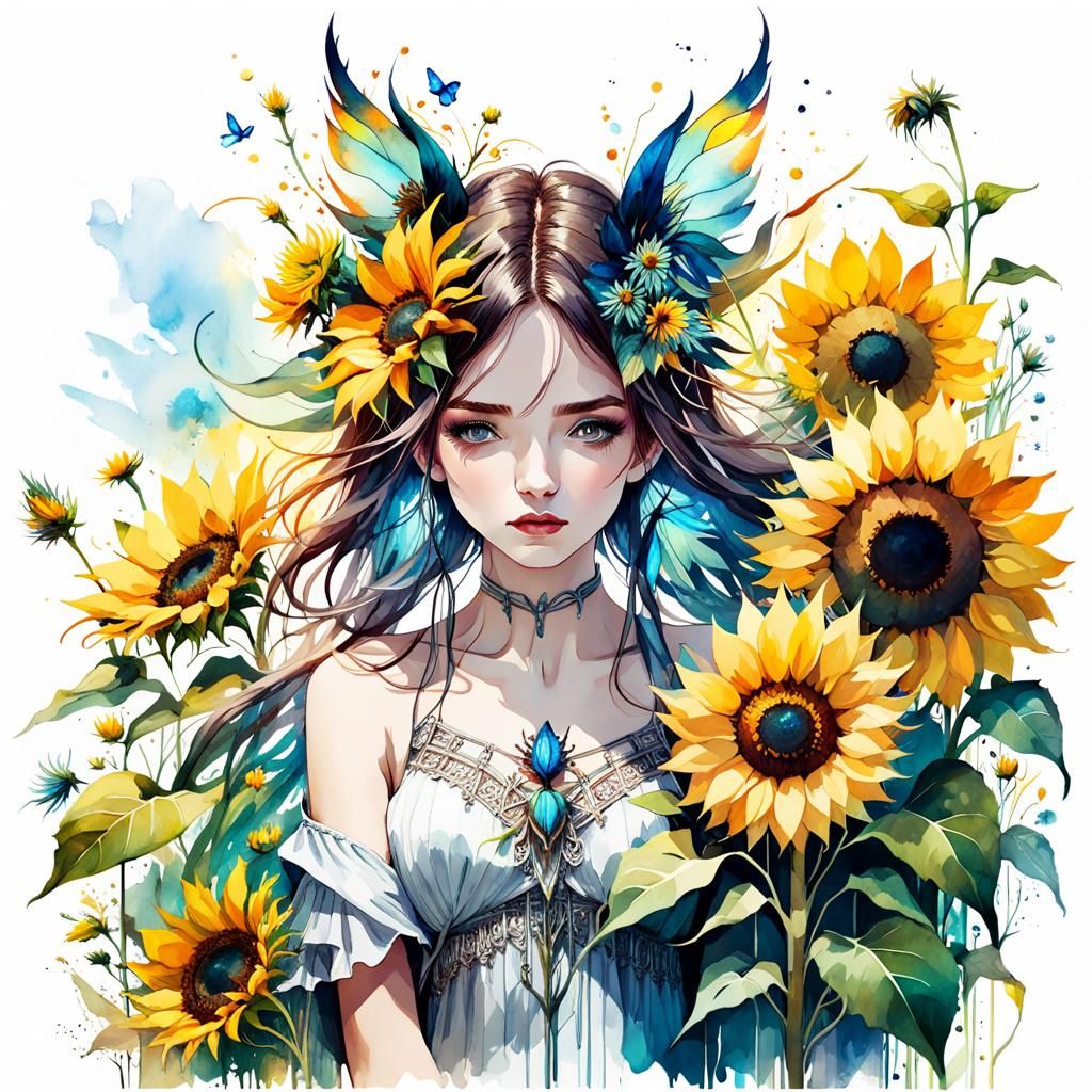 Samara Morgan in Wild Sunflowers, Digital Watercolor