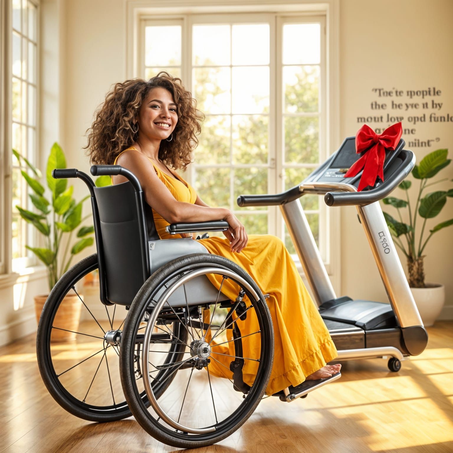 Hopeful Woman Empowered by Modern Fitness in Sunny Room