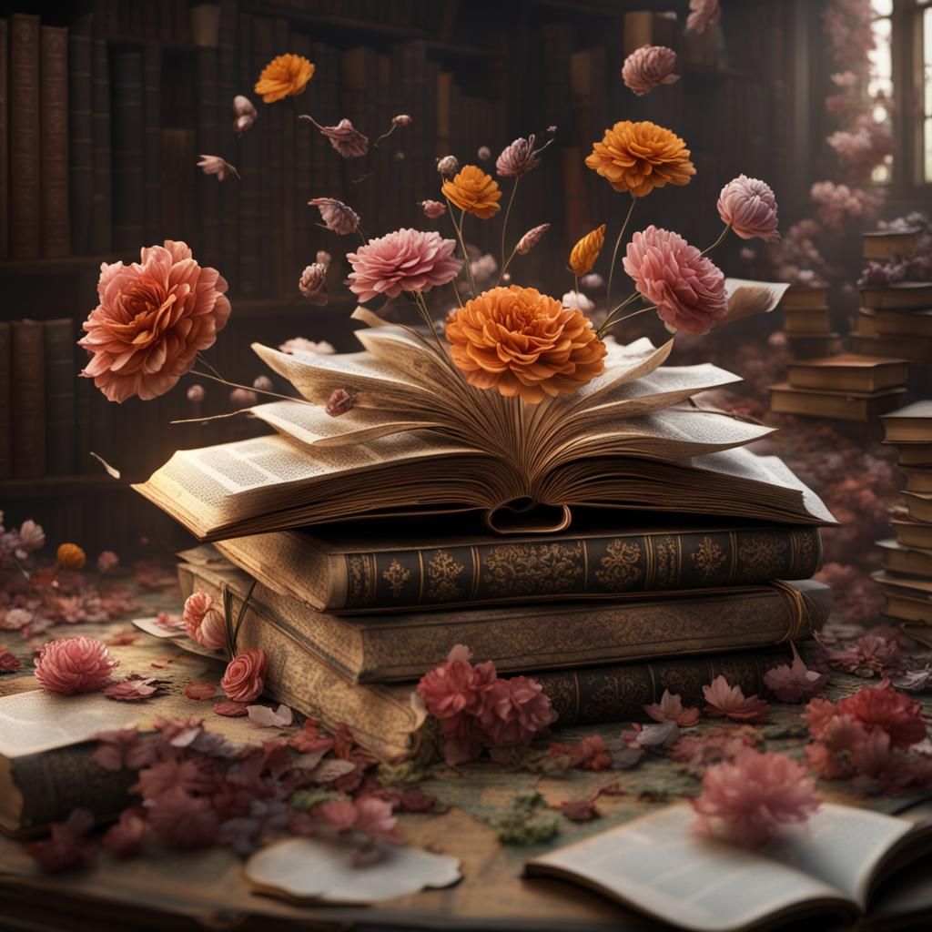 Floral Book Page Art in Detailed Matte Style