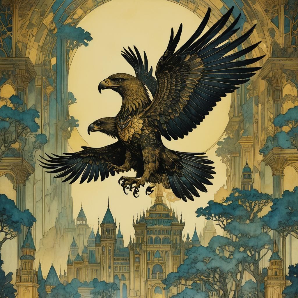 Golden Egyptian Palace with Flying Eagle