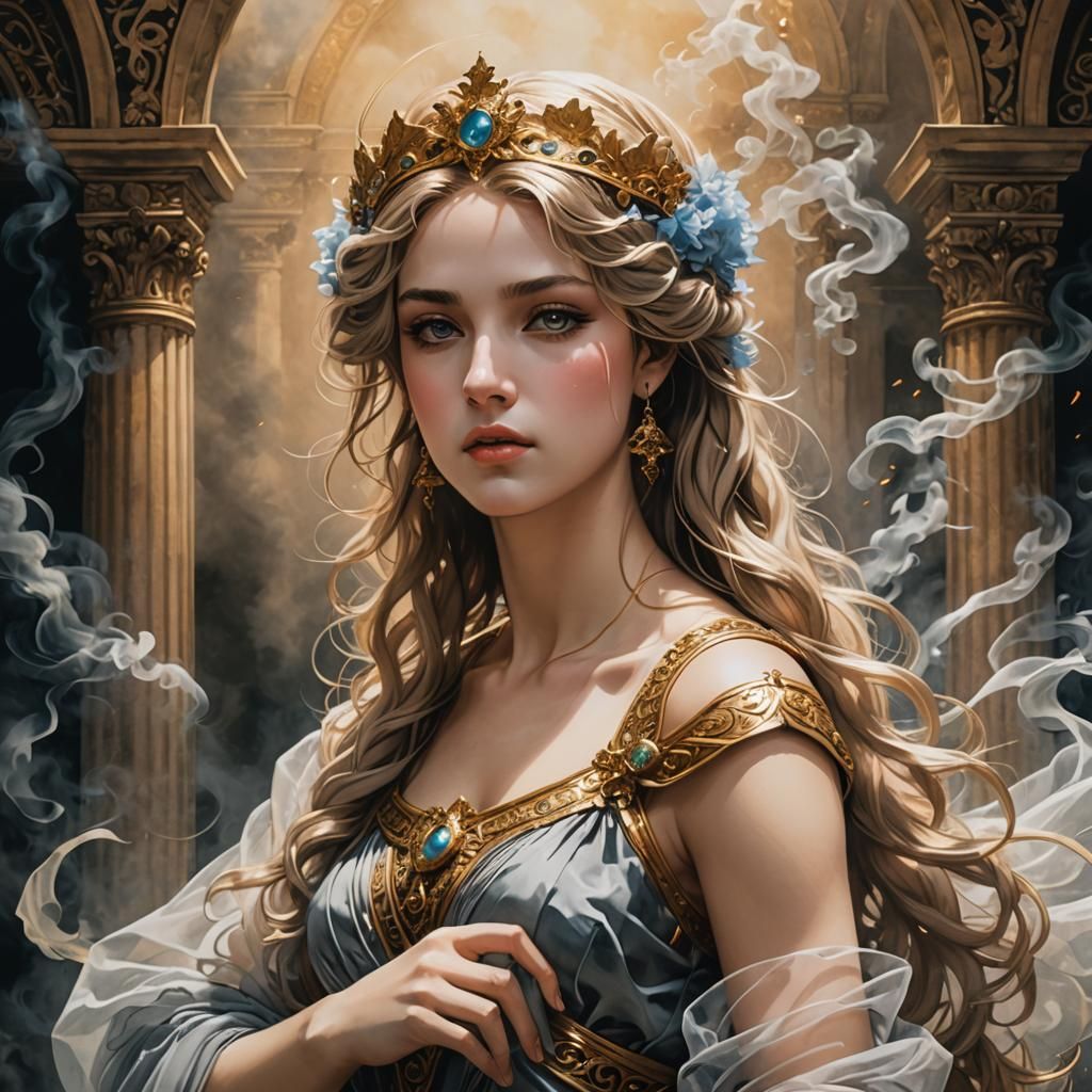 Helen of Troy in Sheer Fabric: Cel-Shaded Anime Art