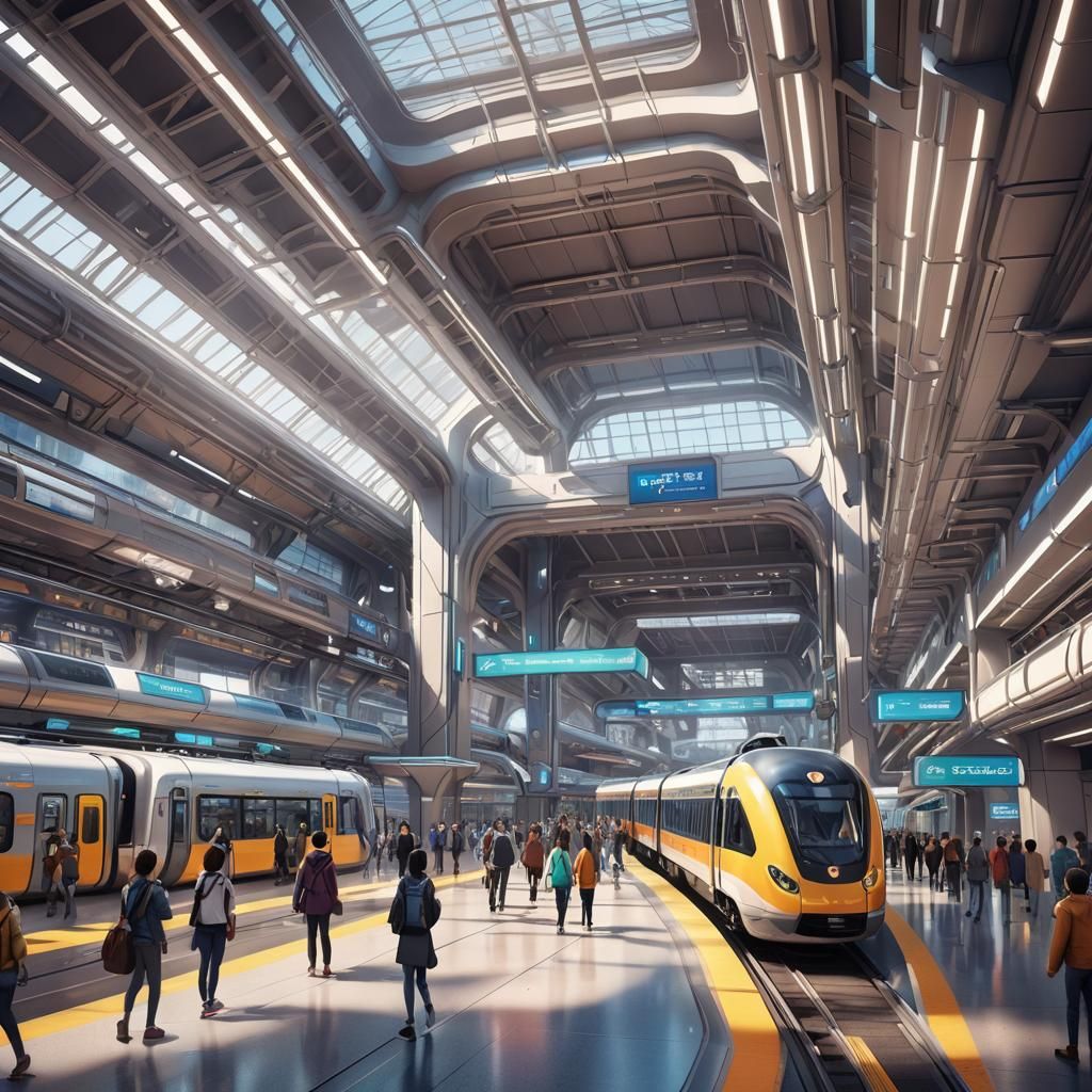 Futuristic Train Station in Pixar 3D Style