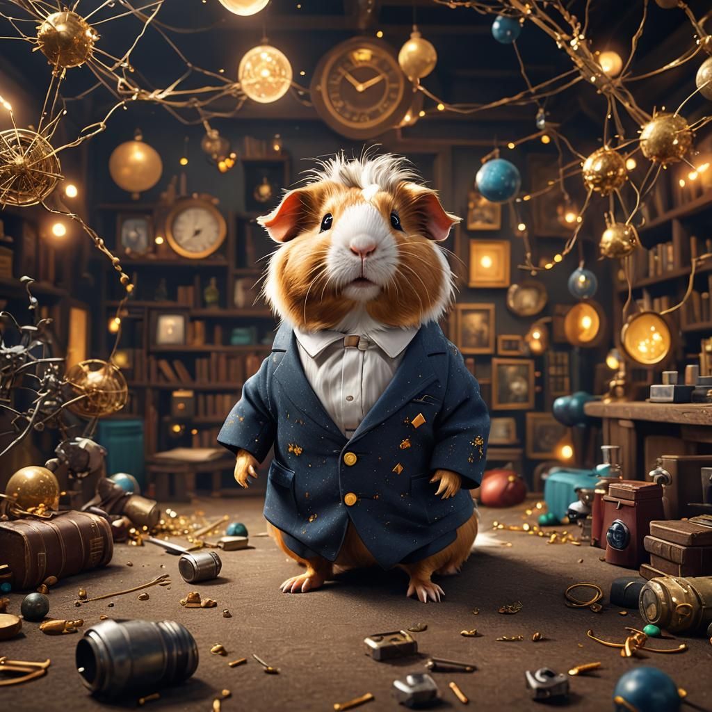 Guinea Pig as Einstein: Detailed Matte Painting