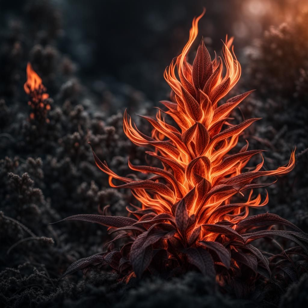 Hyperrealistic Fire Elemental Plant in High Contrast