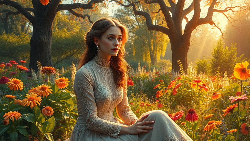 Elegant Woman in Garden, Impressionist Style