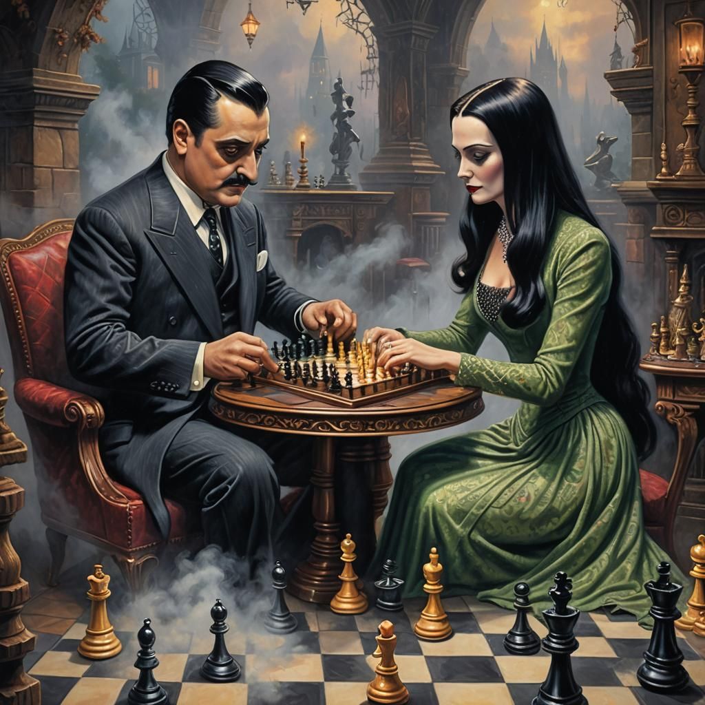 Addams Family Chess Match in Lowbrow Style