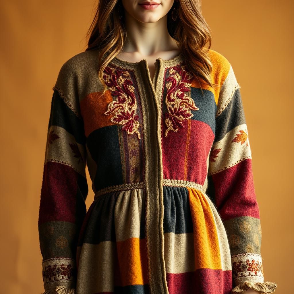 Bohemian Patchwork Dress with Crewel Embroidery