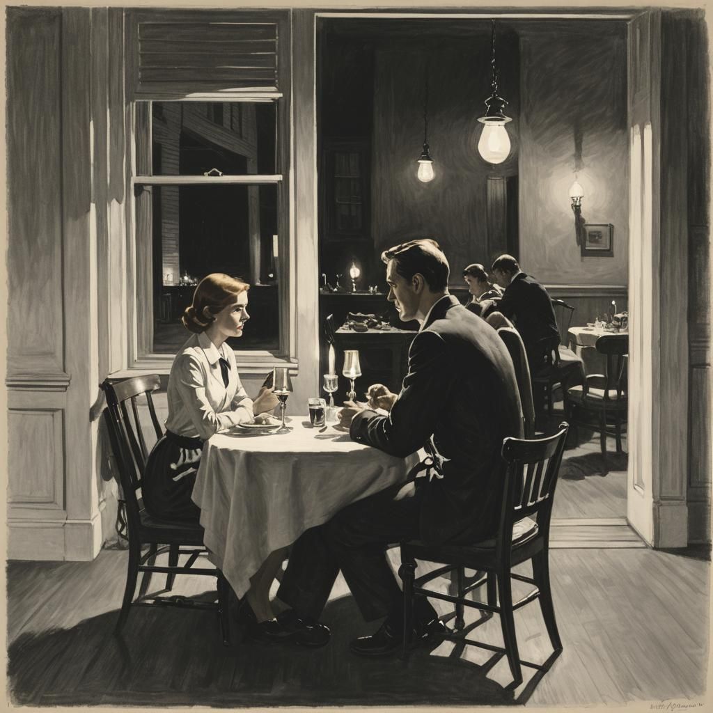 Romantic Candlelit Dinner in Hopper Style