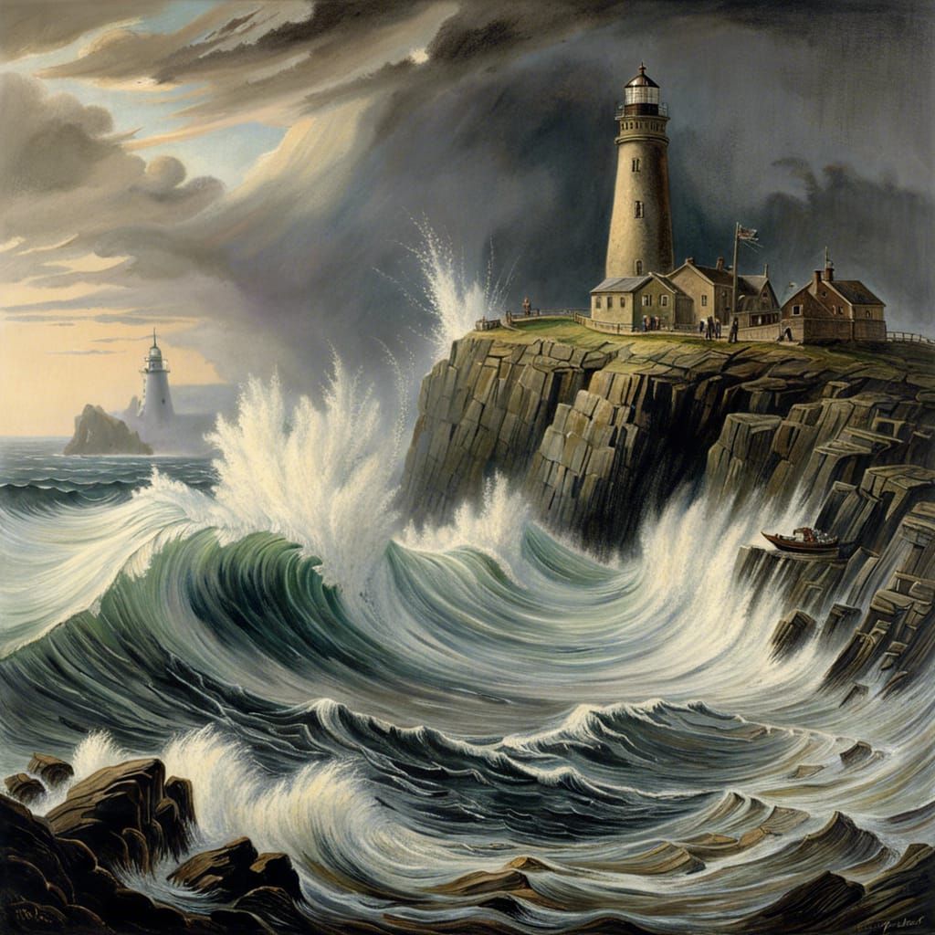 Stormy Seas: Waves Crashing on Rocky Shore