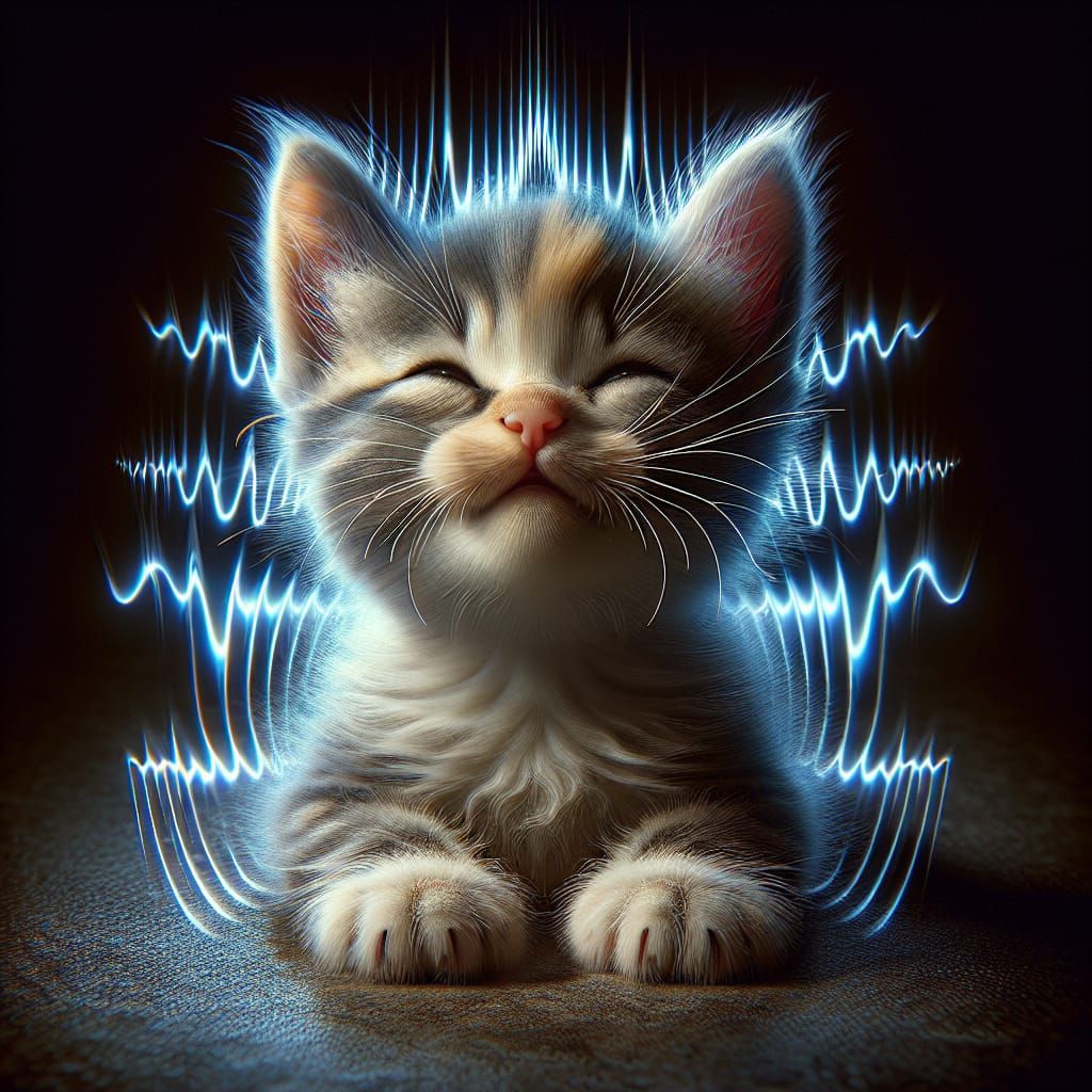 Cute Hyperrealistic Kitten with Vibrating Waves
