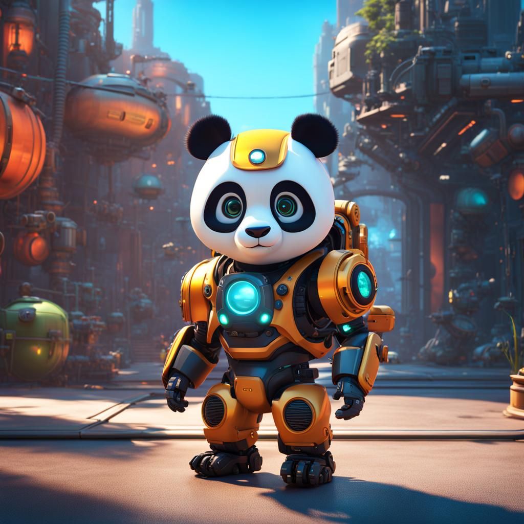 Panda in Mech Suit: 3D Digital Art