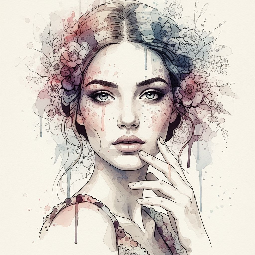 Ethereal Woman Portrait with Coffee Art Effects