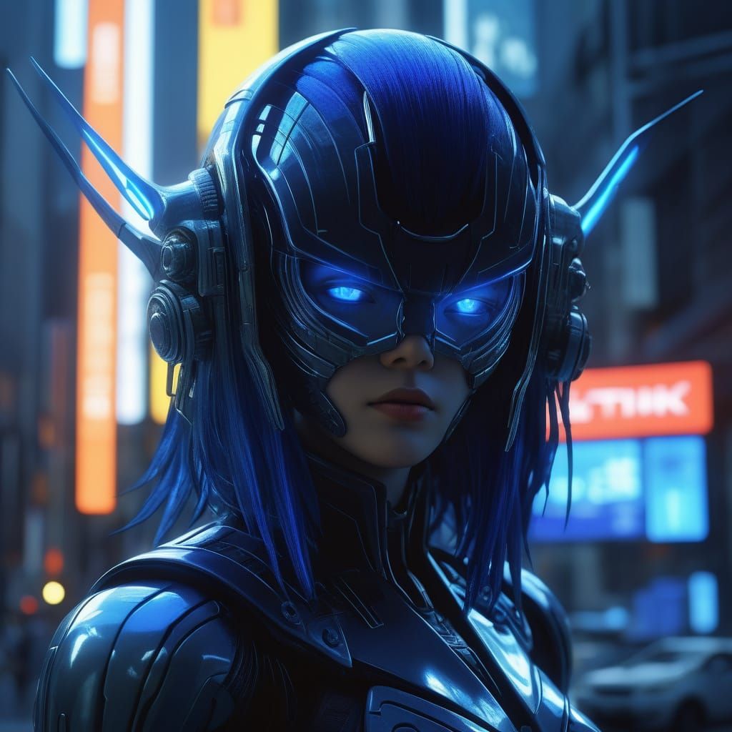 Cyberpunk Anime Anti-Heroine with Blue Streaks
